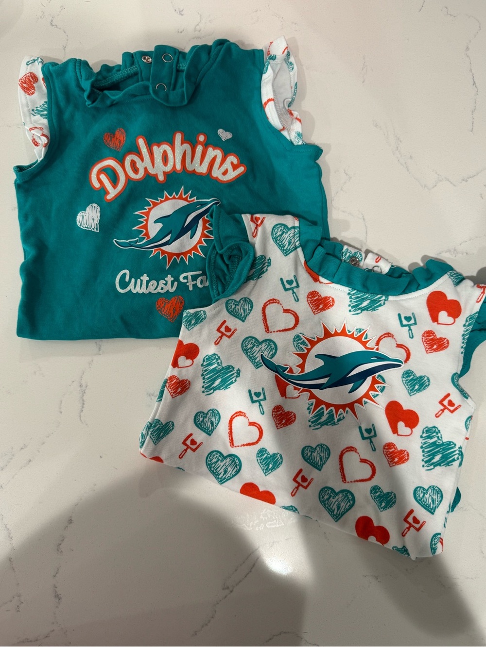 NFL Miami Dolphins Teal & White Heart Print One-Piece Bodysuits